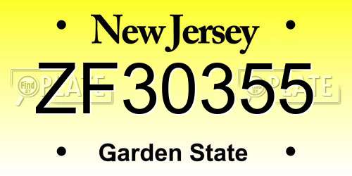 ZF30355 New Jersey License Plate