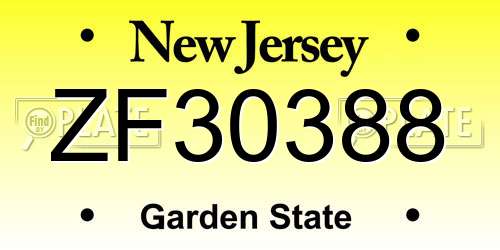 ZF30388 New Jersey License Plate