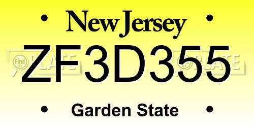 ZF3D355 New Jersey License Plate