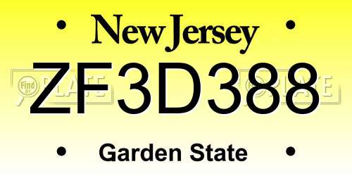 ZF3D388 New Jersey License Plate