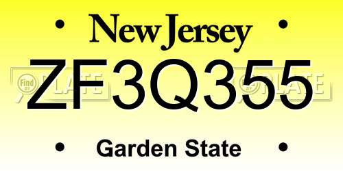 ZF3Q355 New Jersey License Plate
