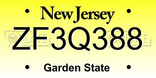 ZF3Q388 New Jersey License Plate