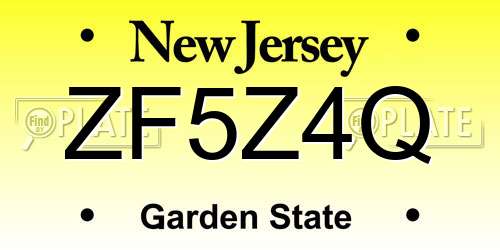 ZF5Z4Q New Jersey License Plate