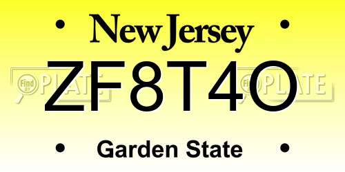 ZF8T4O New Jersey License Plate