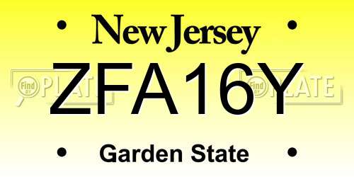 ZFA16Y New Jersey License Plate