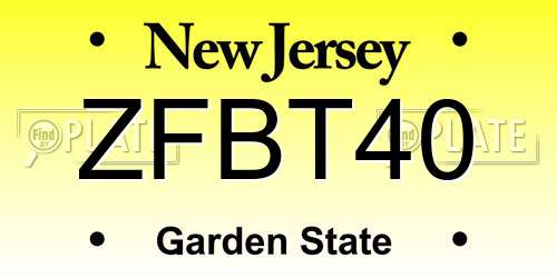 ZFBT40 New Jersey License Plate