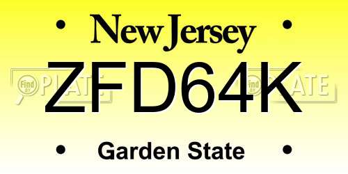 ZFD64K New Jersey License Plate