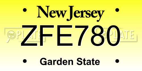 ZFE780 New Jersey License Plate