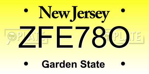 ZFE78O New Jersey License Plate