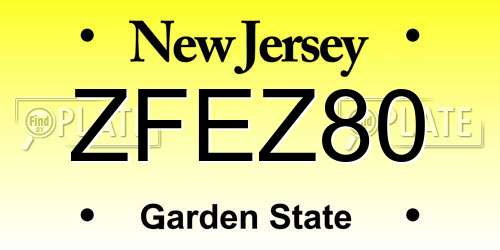 ZFEZ80 New Jersey License Plate