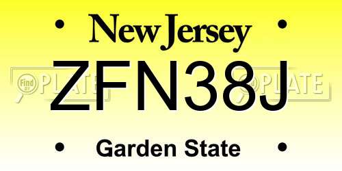 ZFN38J New Jersey License Plate