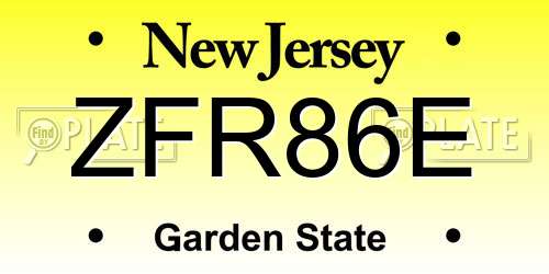 ZFR86E New Jersey License Plate