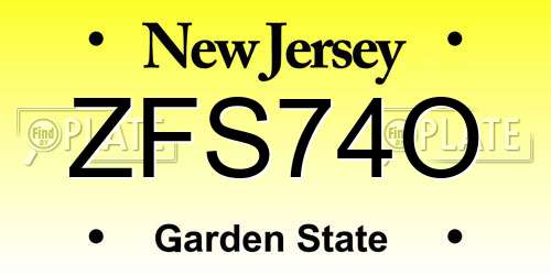 ZFS74O New Jersey License Plate