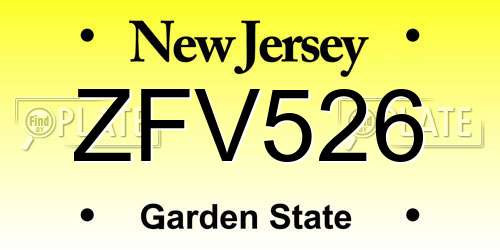ZFV526 New Jersey License Plate