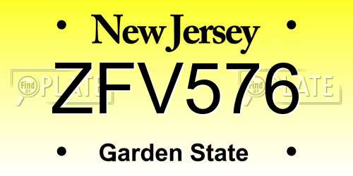 ZFV576 New Jersey License Plate