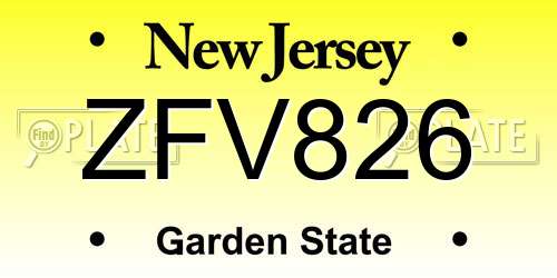 ZFV826 New Jersey License Plate