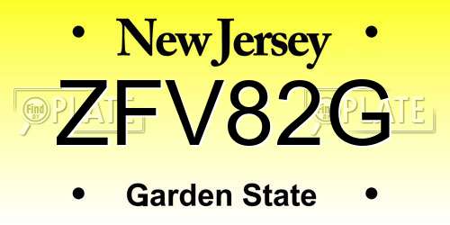 ZFV82G New Jersey License Plate