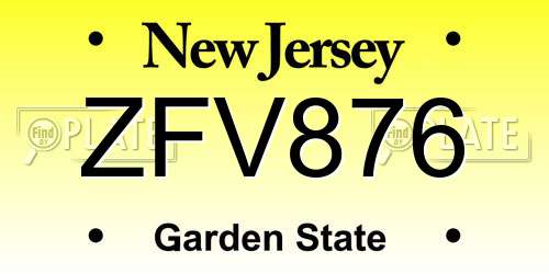 ZFV876 New Jersey License Plate
