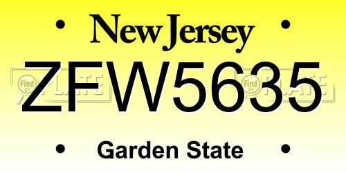 ZFW5635 New Jersey License Plate