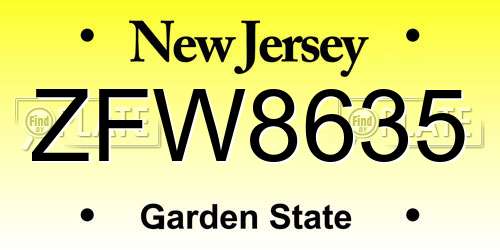 ZFW8635 New Jersey License Plate