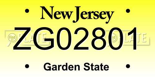 ZG02801 New Jersey License Plate