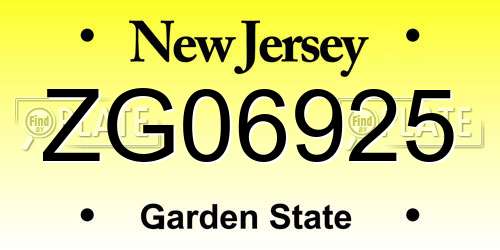ZG06925 New Jersey License Plate