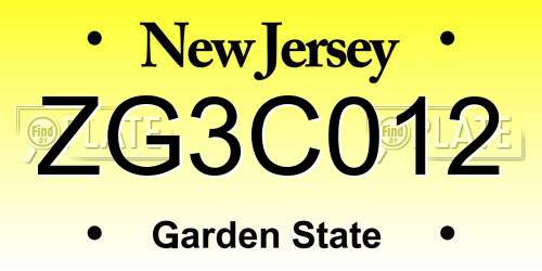 ZG3C012 New Jersey License Plate
