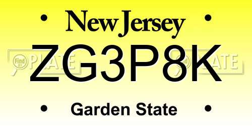 ZG3P8K New Jersey License Plate