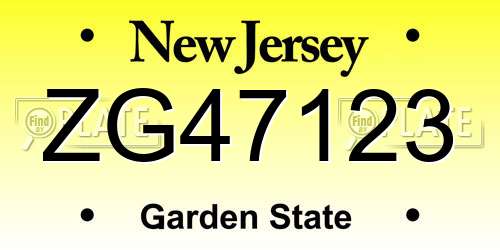 ZG47123 New Jersey License Plate