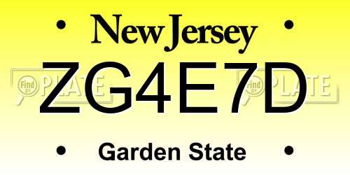 ZG4E7D New Jersey License Plate