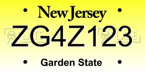 ZG4Z123 New Jersey License Plate