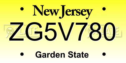 ZG5V780 New Jersey License Plate