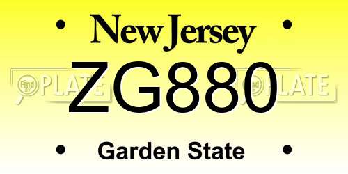 ZG880 New Jersey License Plate