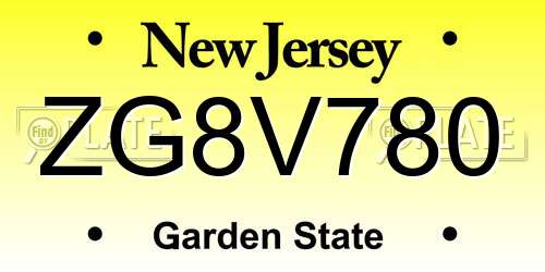 ZG8V780 New Jersey License Plate