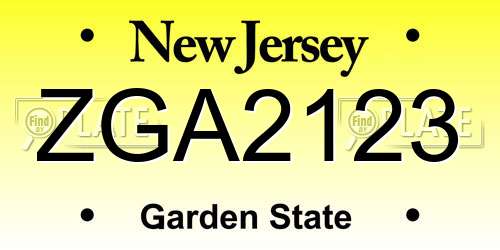 ZGA2123 New Jersey License Plate