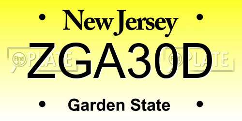 ZGA30D New Jersey License Plate