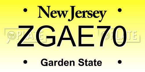 ZGAE70 New Jersey License Plate