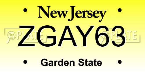 ZGAY63 New Jersey License Plate