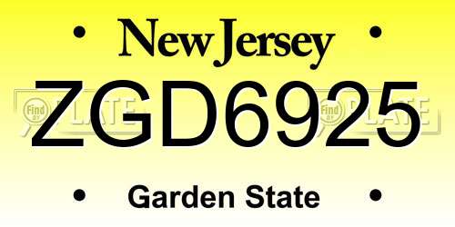 ZGD6925 New Jersey License Plate