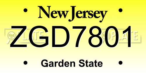 ZGD7801 New Jersey License Plate
