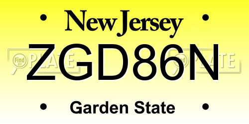 ZGD86N New Jersey License Plate