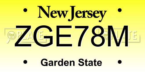ZGE78M New Jersey License Plate