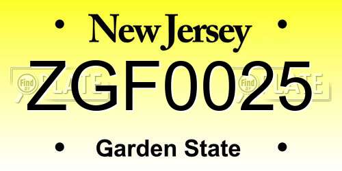 ZGF0025 New Jersey License Plate