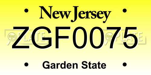 ZGF0075 New Jersey License Plate