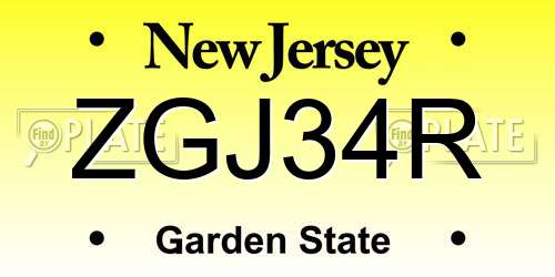ZGJ34R New Jersey License Plate