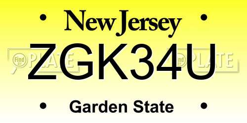 ZGK34U New Jersey License Plate