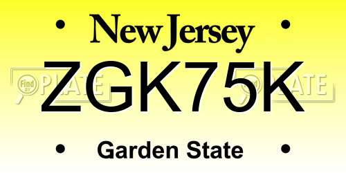 ZGK75K New Jersey License Plate