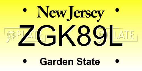 ZGK89L New Jersey License Plate
