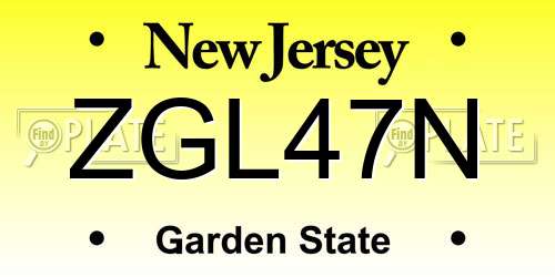 ZGL47N New Jersey License Plate
