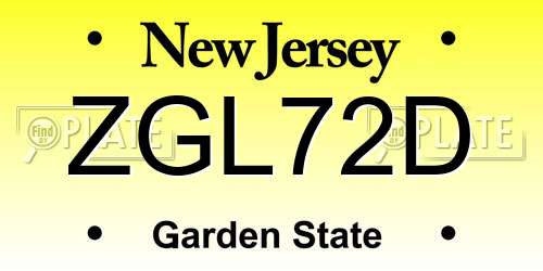 ZGL72D New Jersey License Plate